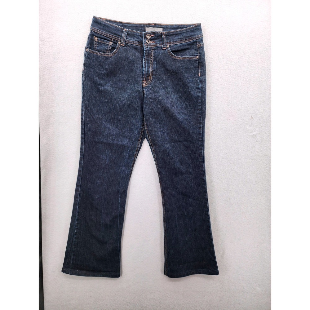 Nine West Dark Wash Bootcut Jeans Womens Size 12 Stretch Denim Flap Pocket Retro